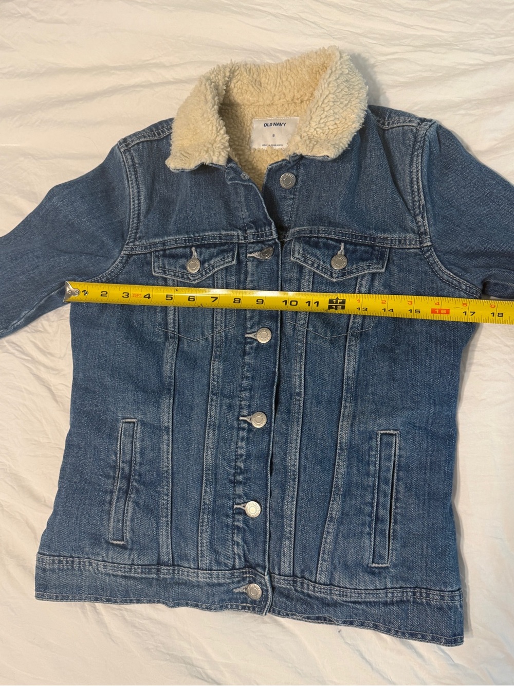 Old Navy Blue Denim Trucker Jacket Sherpa Lined Y2K Women’s Size Small - Picture 15 of 16